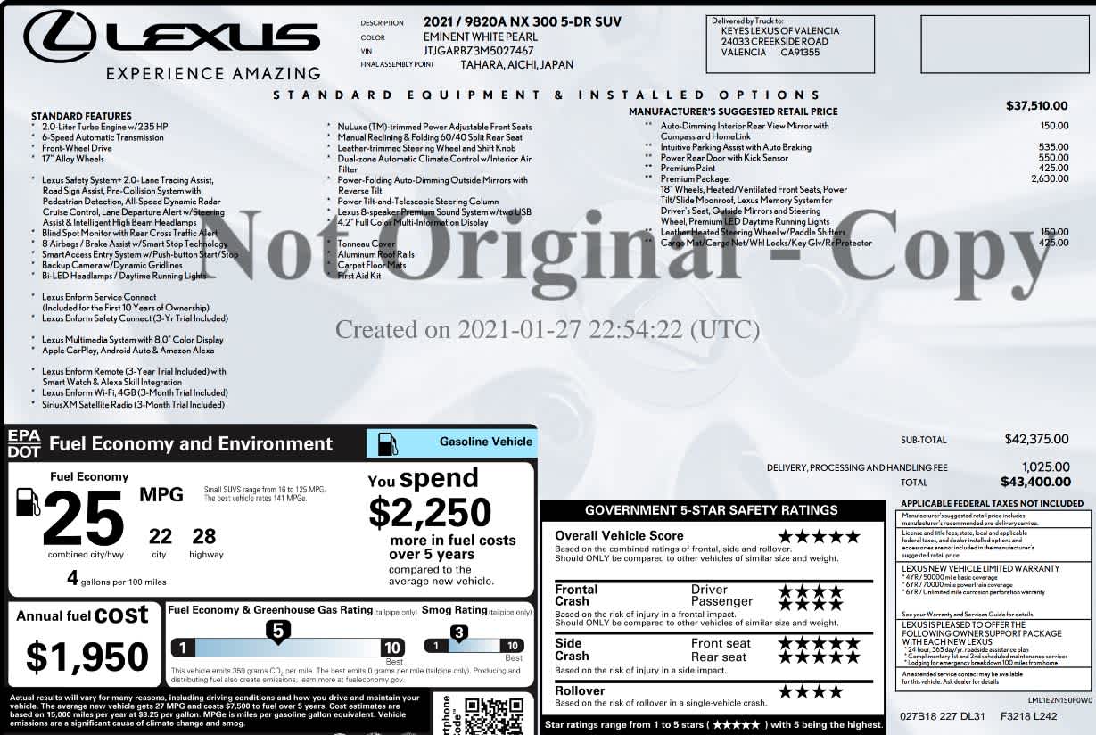 2021 Lexus NX 300 NX 300
