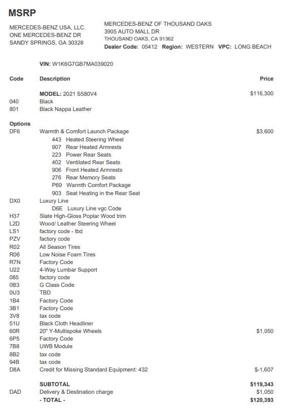 2021 Mercedes-Benz S-Class S 580