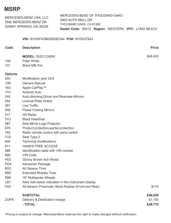 2025 Mercedes-Benz C-Class C 300