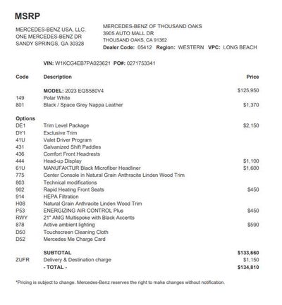 2023 Mercedes-Benz EQS 580 EQS 580
