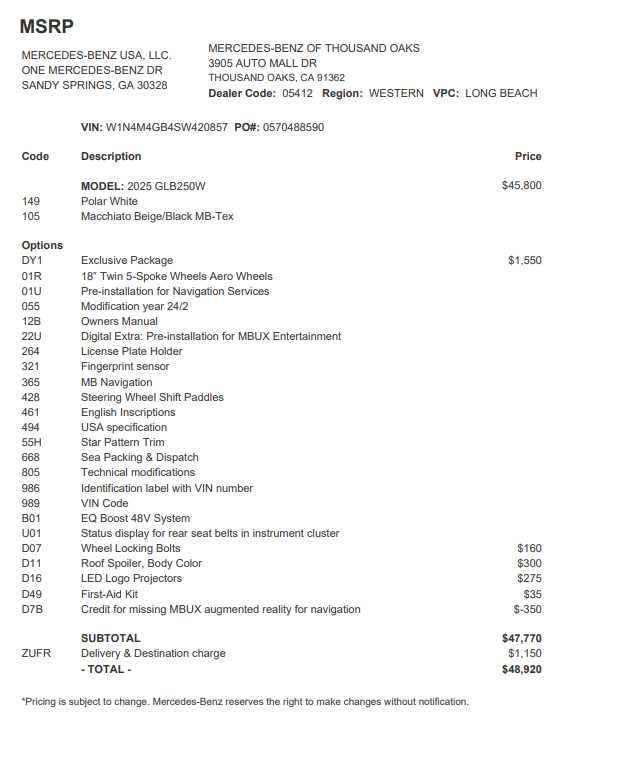 2025 Mercedes-Benz GLB GLB 250