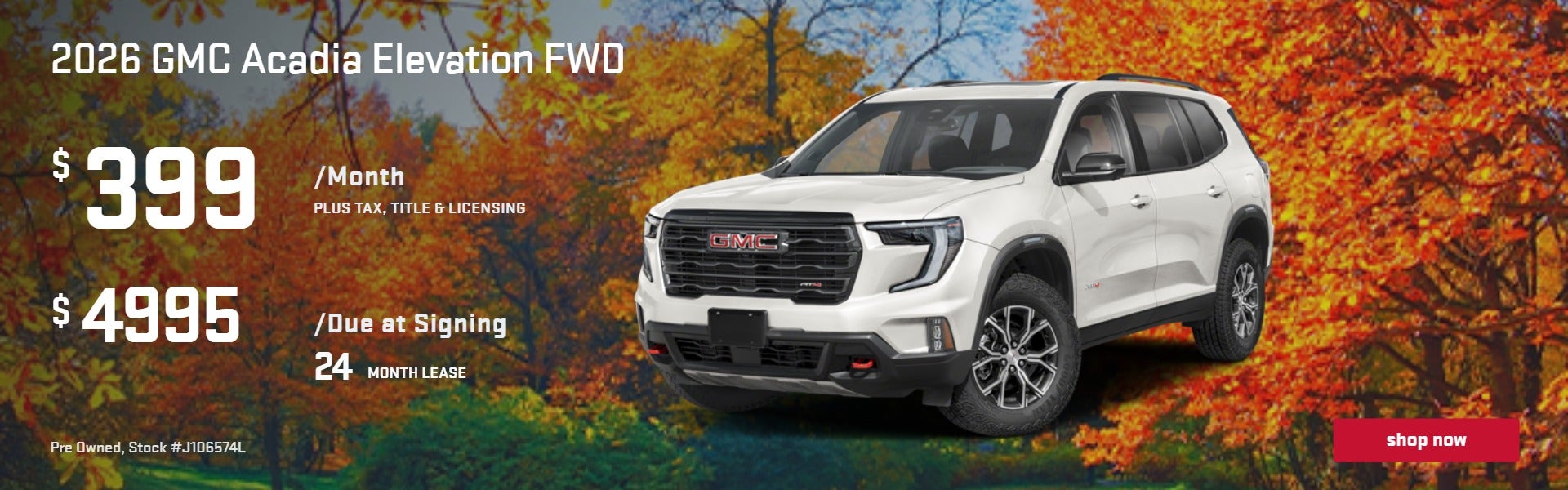 2026 ACADIA FWD ELEVATION SUV: $399/mo